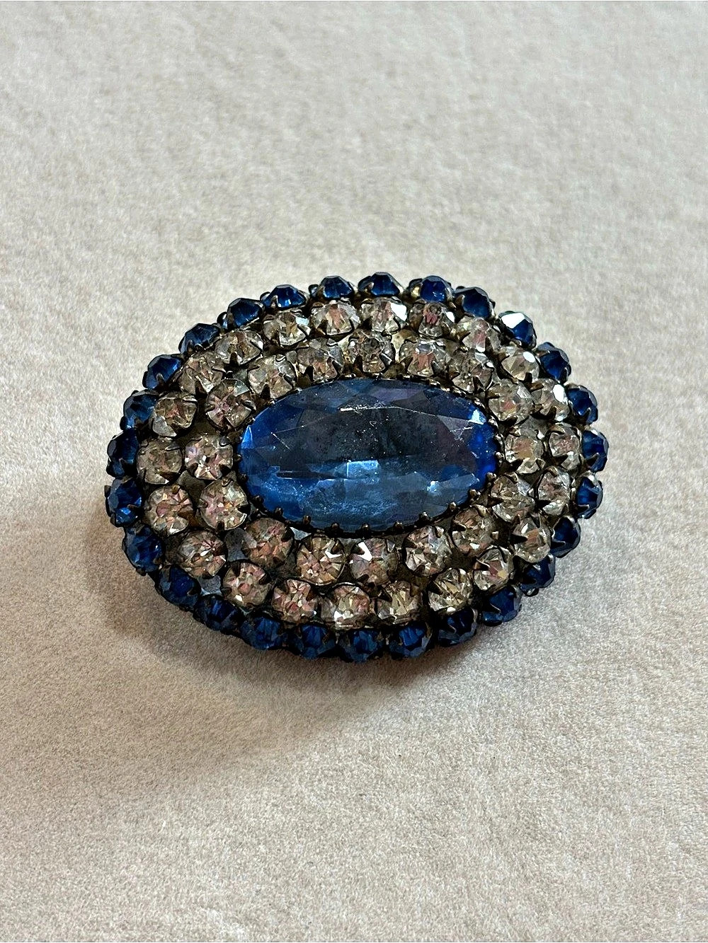 Blue & Gold Rhinestone Brooch